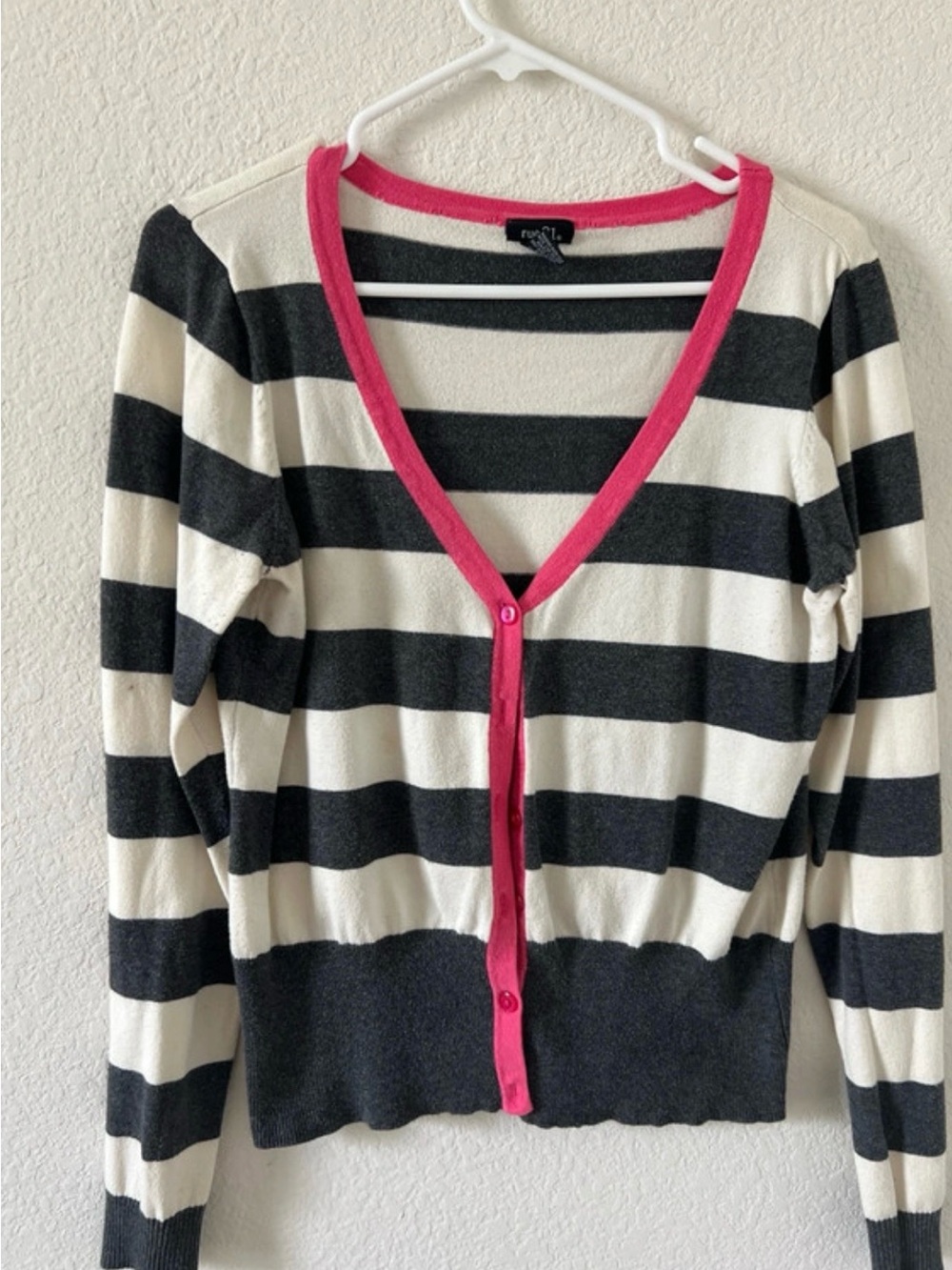 Rue21 Black, Cream & Pink Striped V-Neck Cardigan